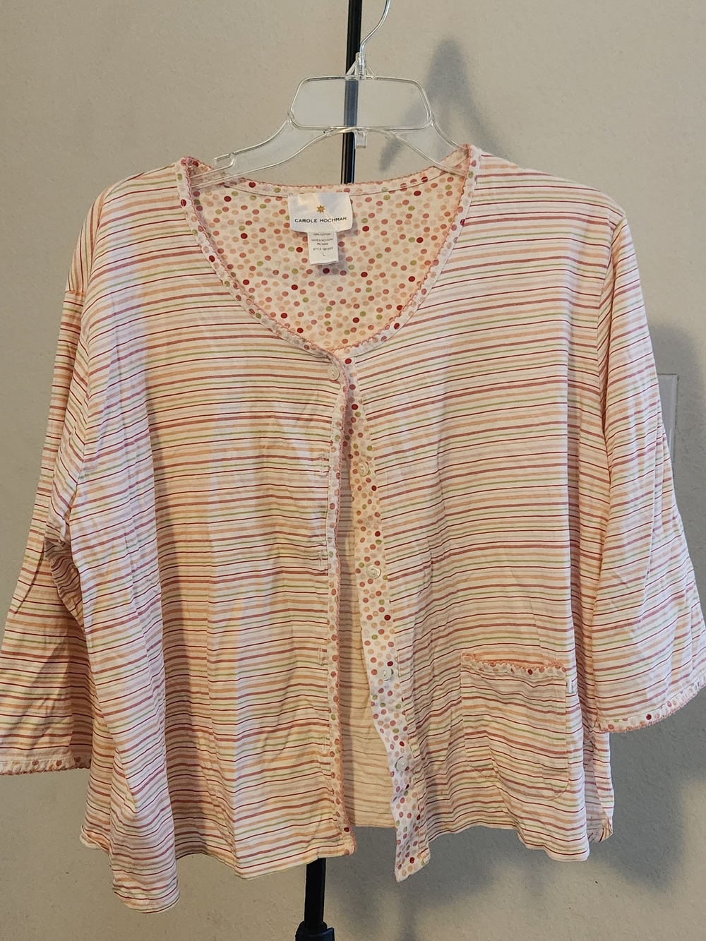 Midnight by Carole Hochman Pink and Cream Striped Button-Front Top